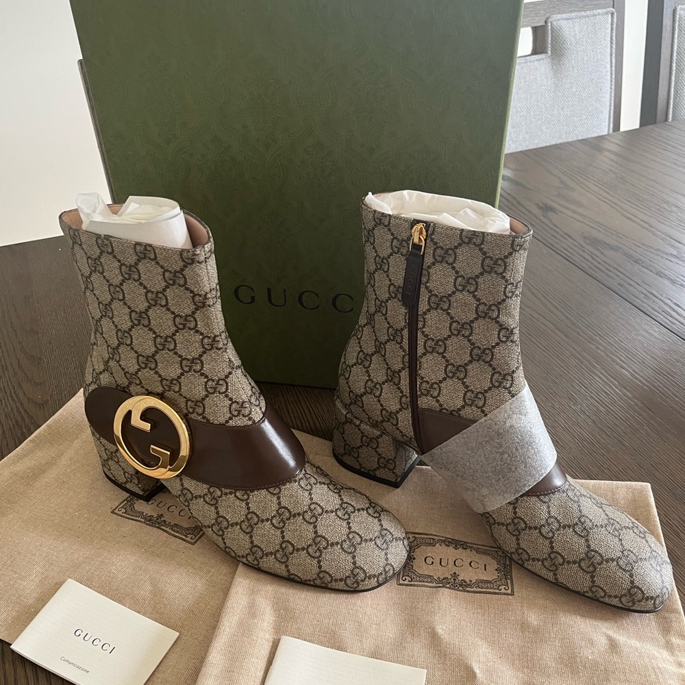 Gucci Women's Monogram Brown and Gray Ankle Boots 💯 Authentic Size 9.5 (39.5)